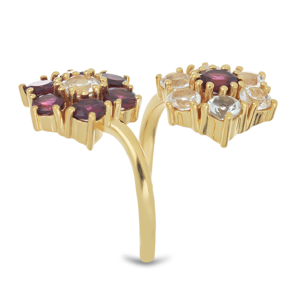 Goldplattierter Silberring mit Rhodolith aus Moatize und weißem Topas 4 