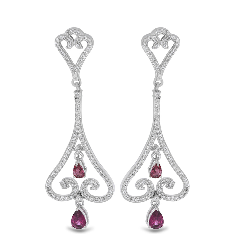 Silberohrringe mit Rhodolith aus Moatize und weißem Topas