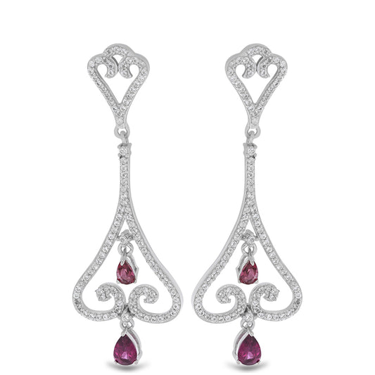 Silberohrringe mit Rhodolith aus Moatize und weißem Topas