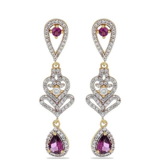 Goldplattierte Silberohrringe mit Rhodolith aus Moatize und weißem Topas