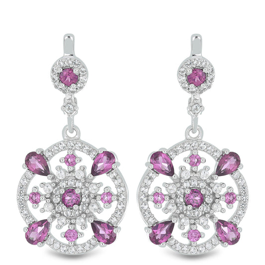 Silberohrringe mit Rhodolith aus Moatize und weißem Topas