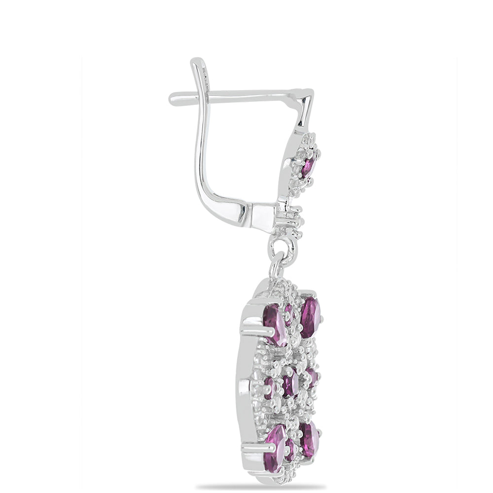 Silberohrringe mit Rhodolith aus Moatize und weißem Topas 2 