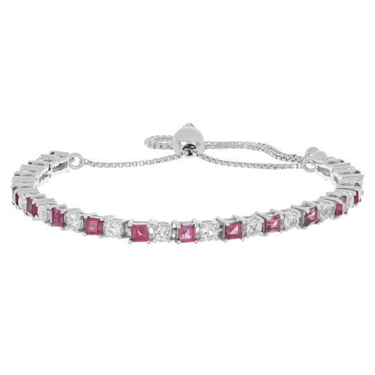 Silberarmband mit Rhodolith aus Moatize und weißem Topas