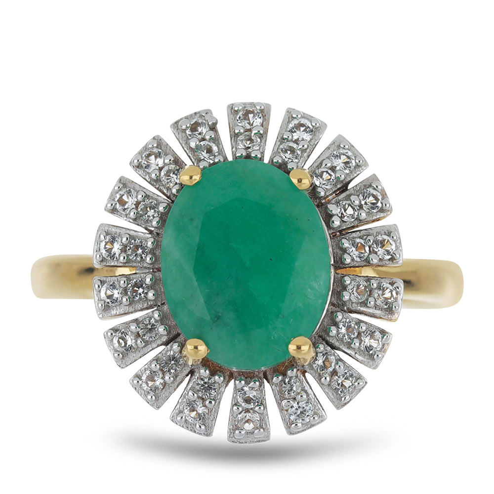 Goldplattierter Silberring mit brasilianischem Smaragd und weißem Topas 1 