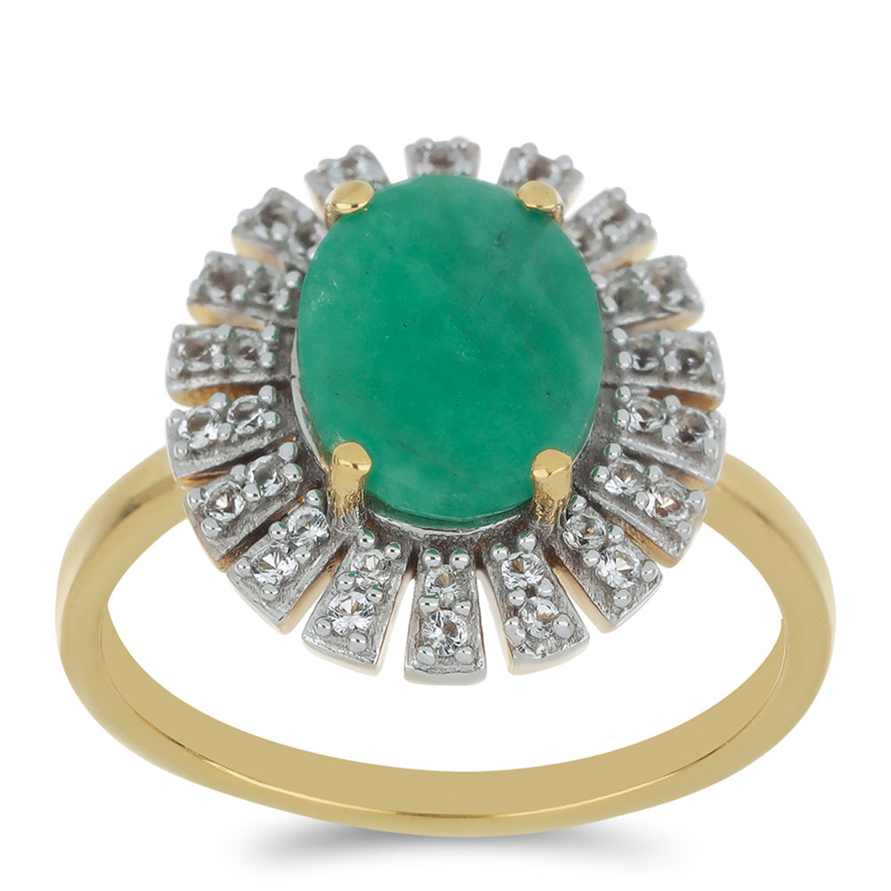 Goldplattierter Silberring mit brasilianischem Smaragd und weißem Topas 3 