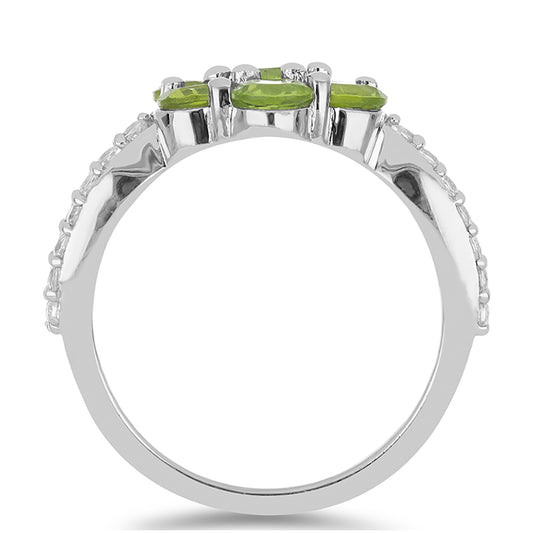 Silberring mit Peridot aus Changbai und weißem Topas