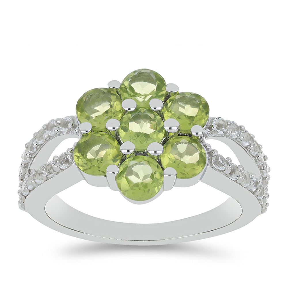 Silberring mit Peridot aus Changbai und weißem Topas