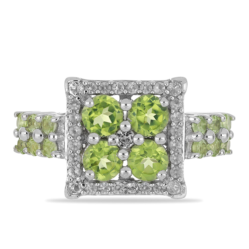 Silberring mit Peridot aus Changbai und weißem Topas 1 