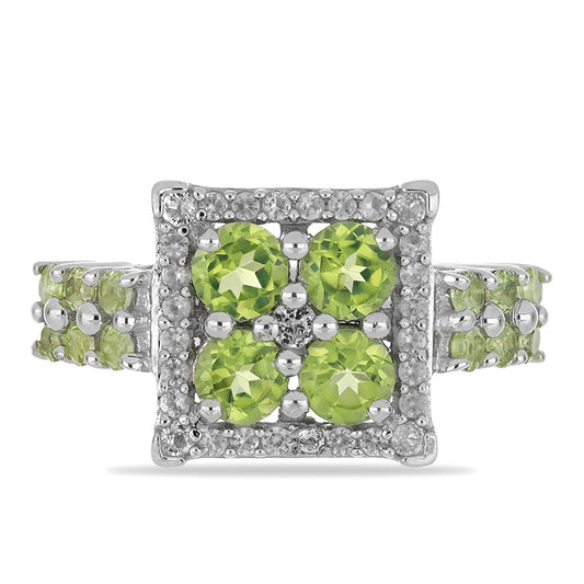 Silberring mit Peridot aus Changbai und weißem Topas