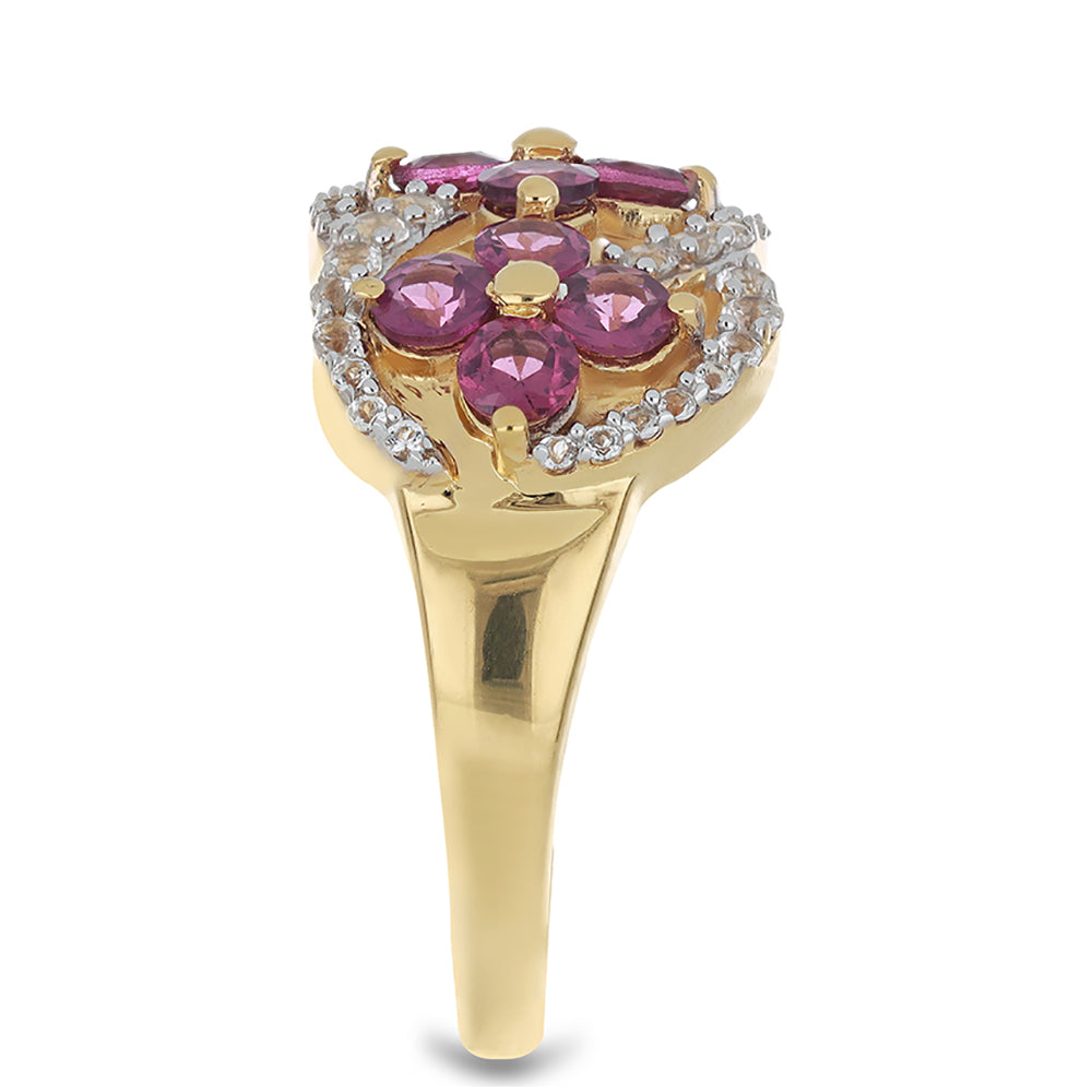 Goldplattierter Silberring mit Rhodolith aus Moatize und weißem Topas