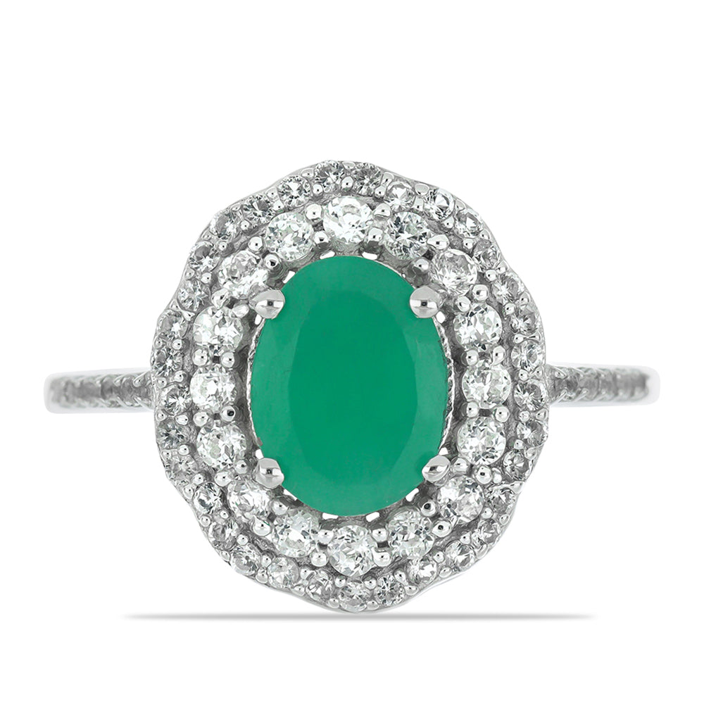 Silberring mit brasilianischem Smaragd und weißem Topas 1 