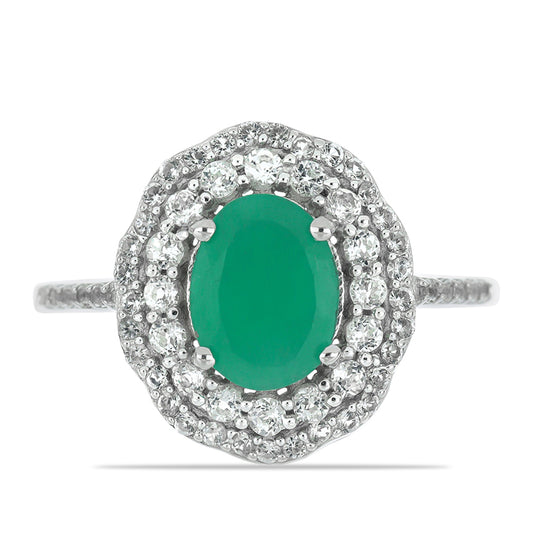 Silberring mit brasilianischem Smaragd und weißem Topas