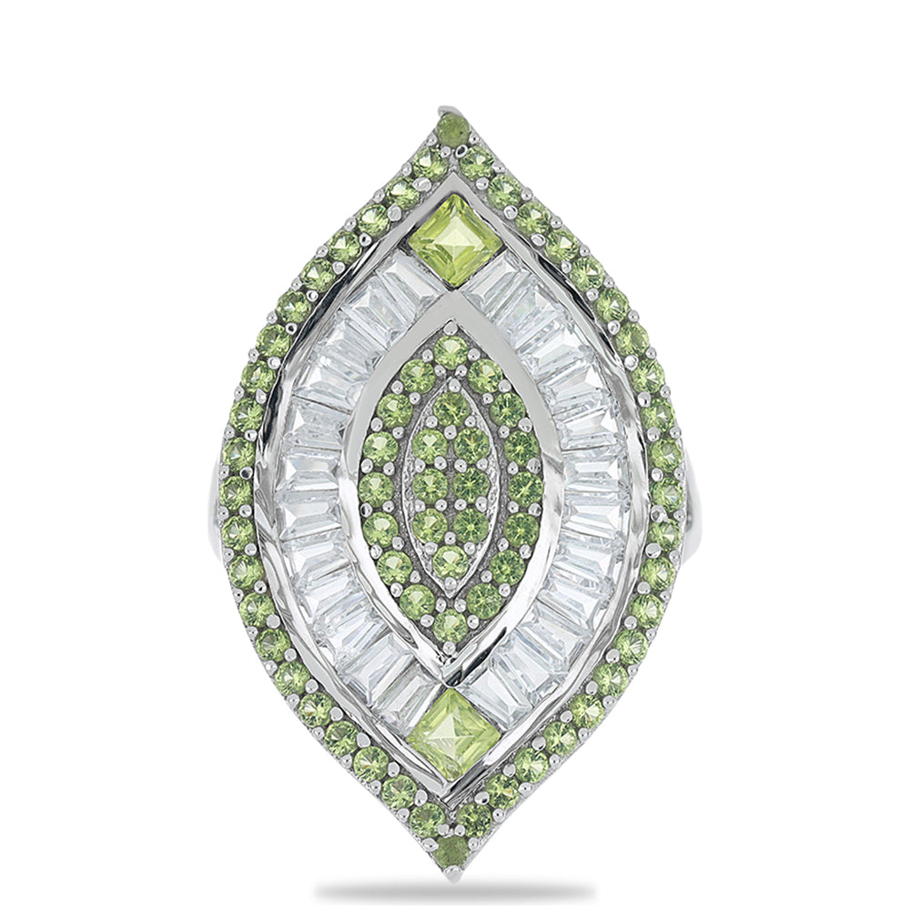 Silberring mit Peridot aus Changbai und weißem Zirkon