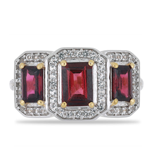 Goldplattierter Silberring mit Rhodolith aus Moatize und weißem Topas