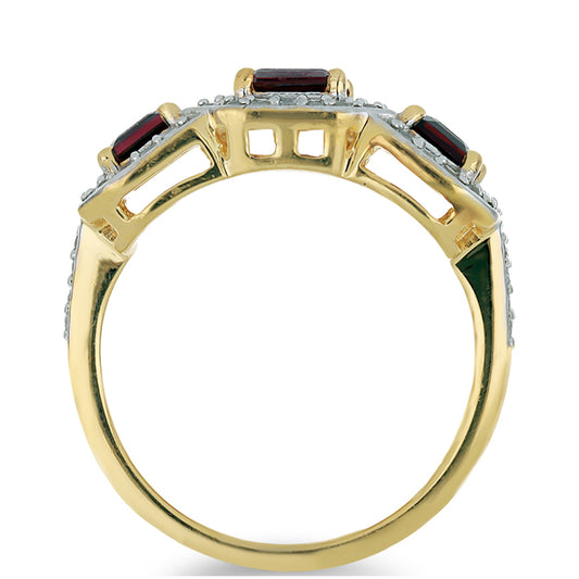 Goldplattierter Silberring mit Rhodolith aus Moatize und weißem Topas