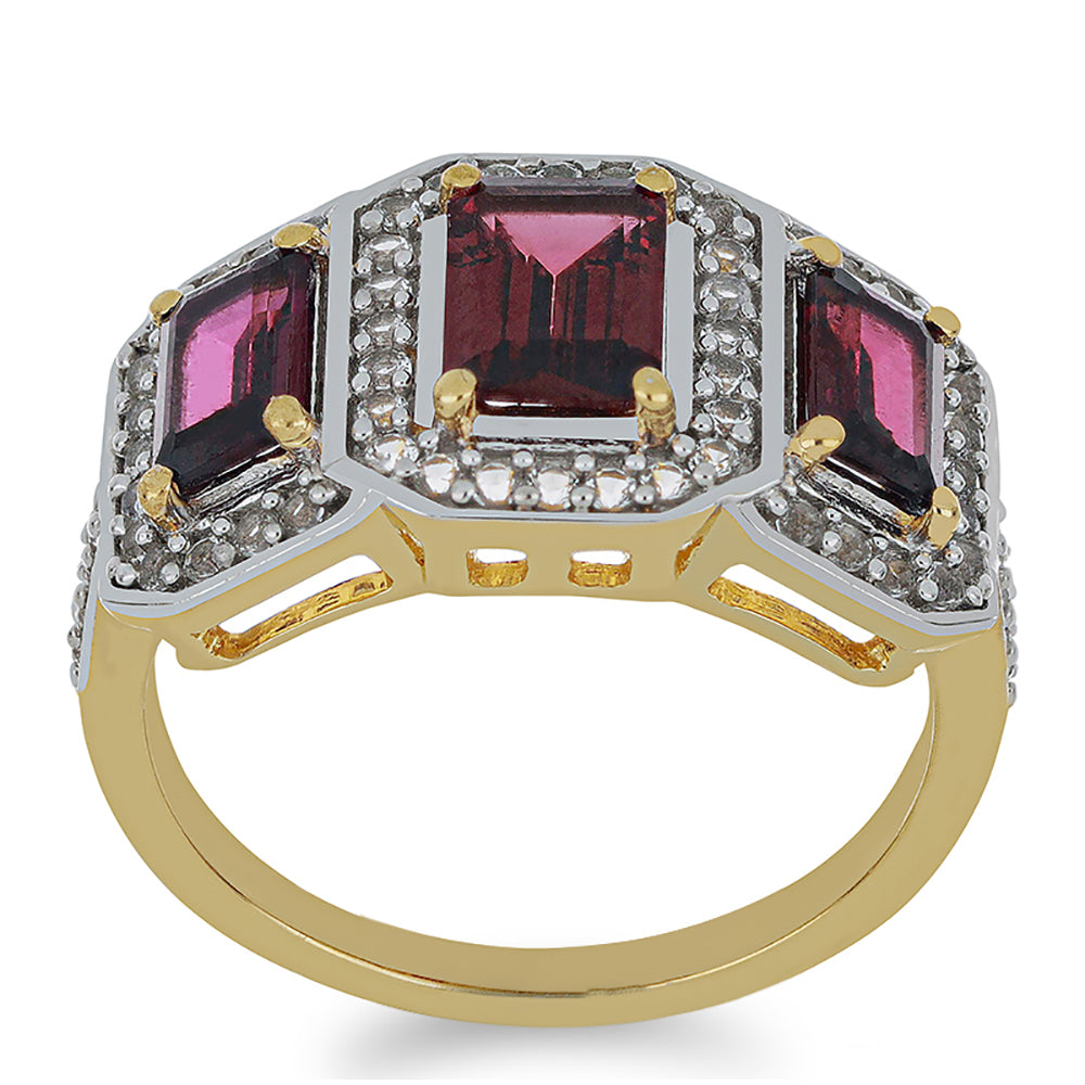 Goldplattierter Silberring mit Rhodolith aus Moatize und weißem Topas 3 