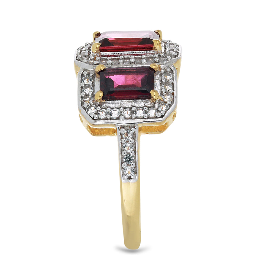 Goldplattierter Silberring mit Rhodolith aus Moatize und weißem Topas 4 