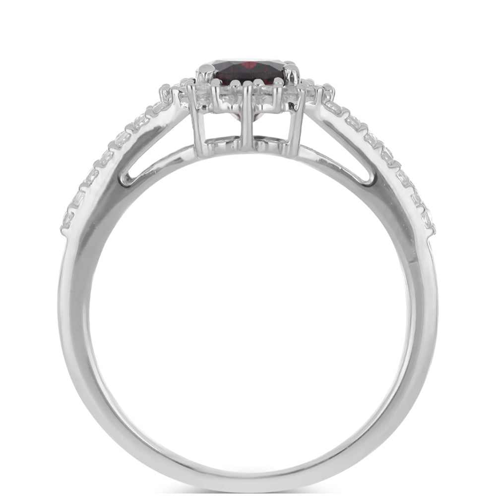 Silberring mit Rhodolith aus Moatize und weißem Topas