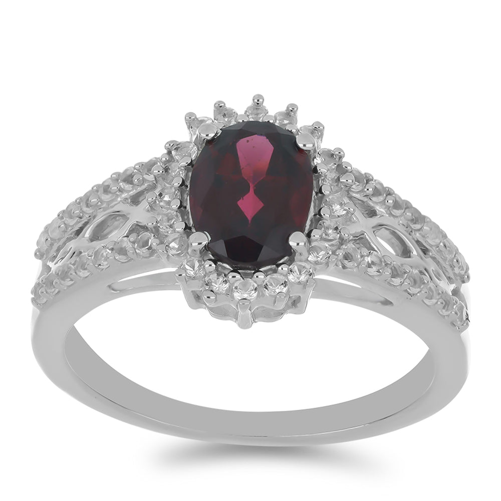 Silberring mit Rhodolith aus Moatize und weißem Topas 3 