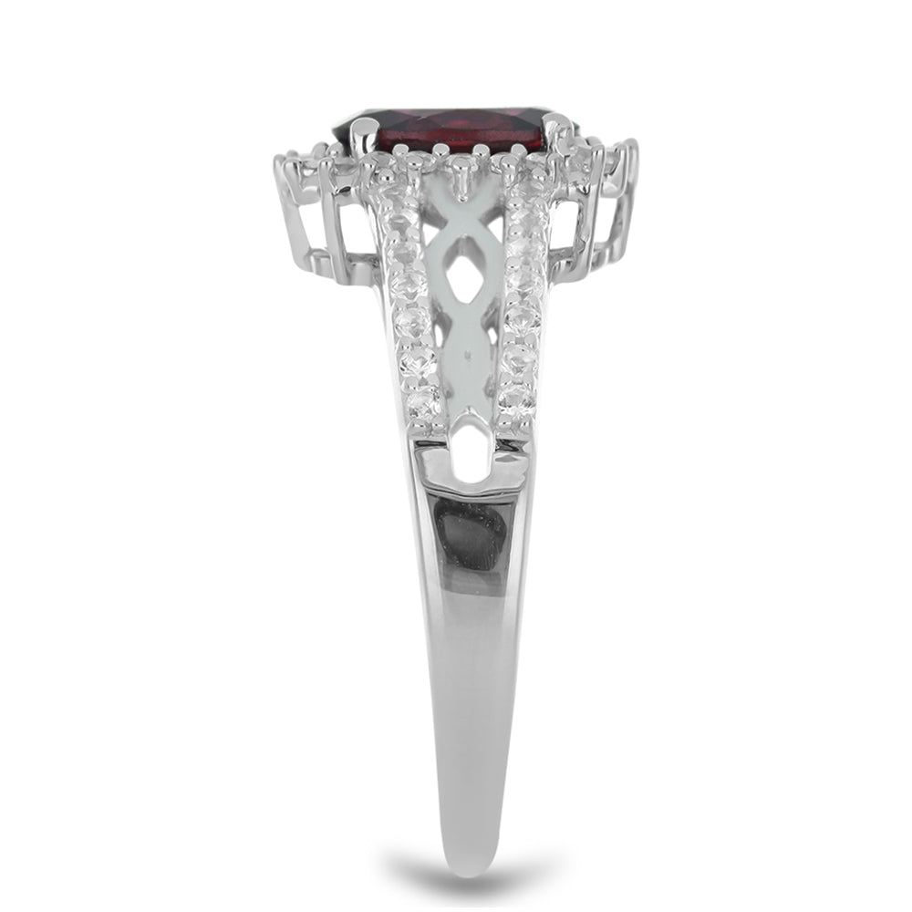 Silberring mit Rhodolith aus Moatize und weißem Topas 4 