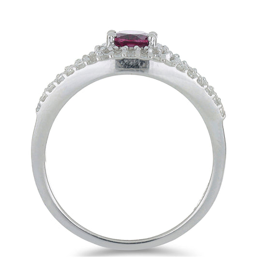 Silberring mit Rhodolith aus Moatize und weißem Topas