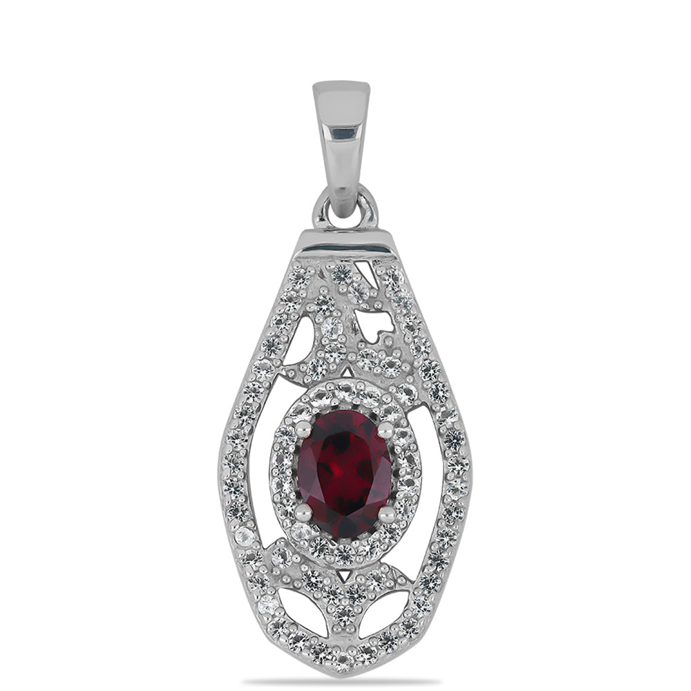 Silberanhänger mit Rhodolith aus Moatize und weißem Topas 1 