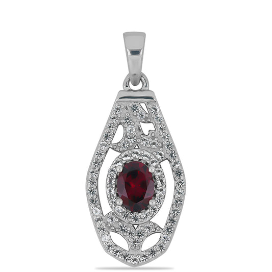 Silberanhänger mit Rhodolith aus Moatize und weißem Topas