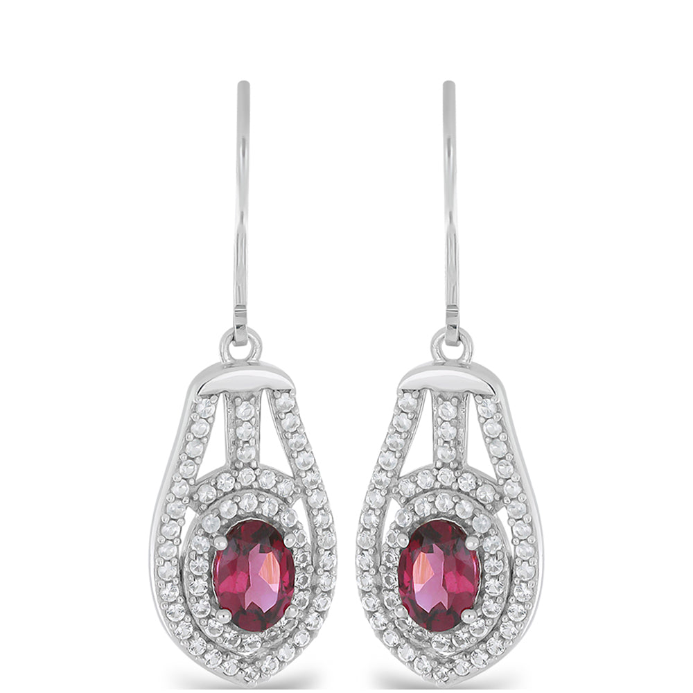 Silberohrringe mit Rhodolith aus Moatize und weißem Topas 1 