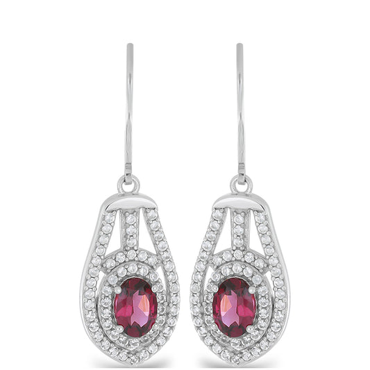 Silberohrringe mit Rhodolith aus Moatize und weißem Topas