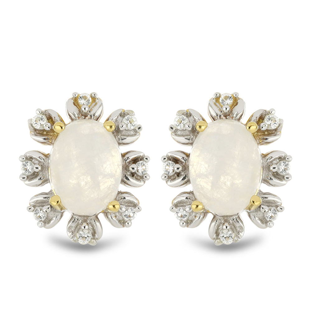 Goldplattierte Silberohrringe mit Regenbogenmondstein und weißem Topas 1 