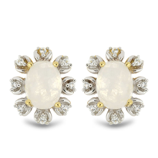 Goldplattierte Silberohrringe mit Regenbogenmondstein und weißem Topas