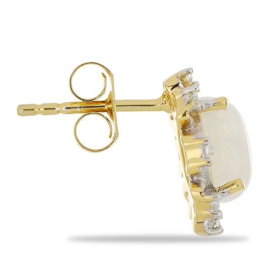 Goldplattierte Silberohrringe mit Regenbogenmondstein und weißem Topas