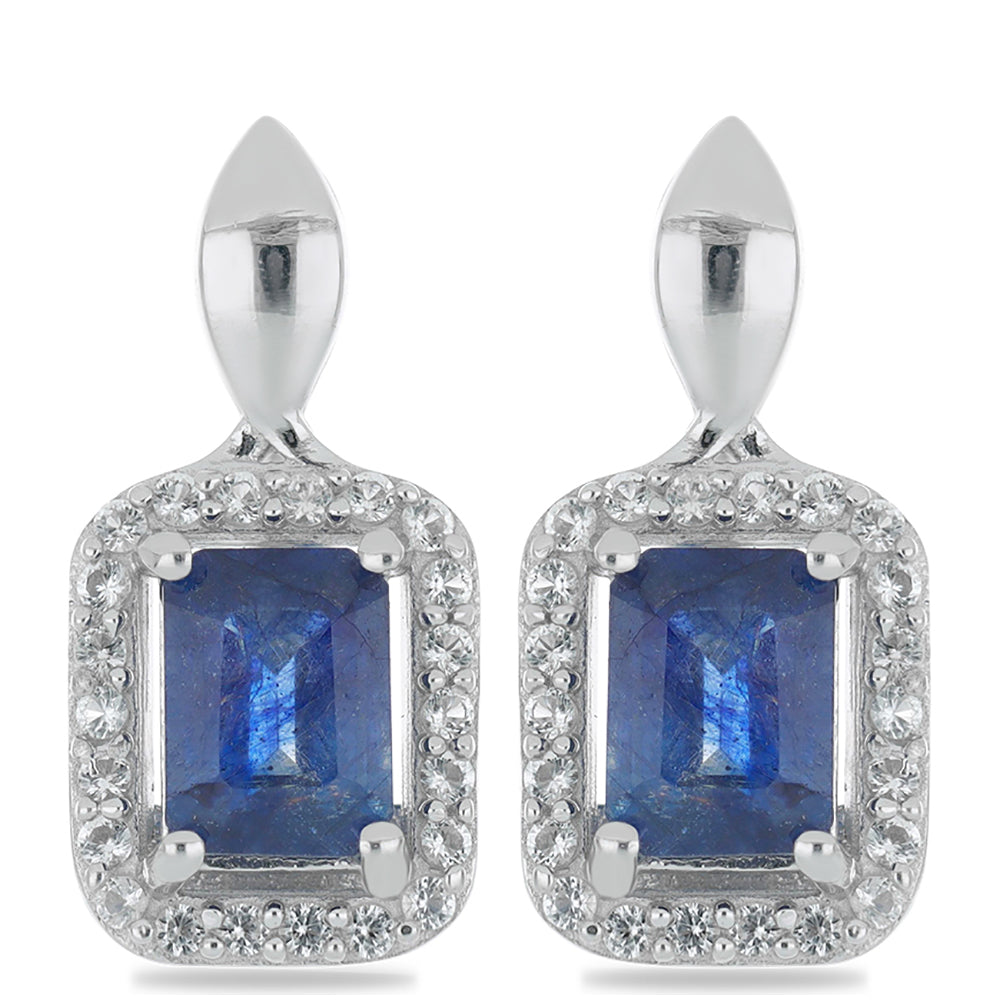 Silberohrringe mit australischem blauem Saphir und weißem Topas