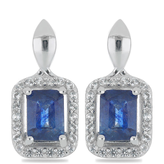 Silberohrringe mit australischem blauem Saphir und weißem Topas