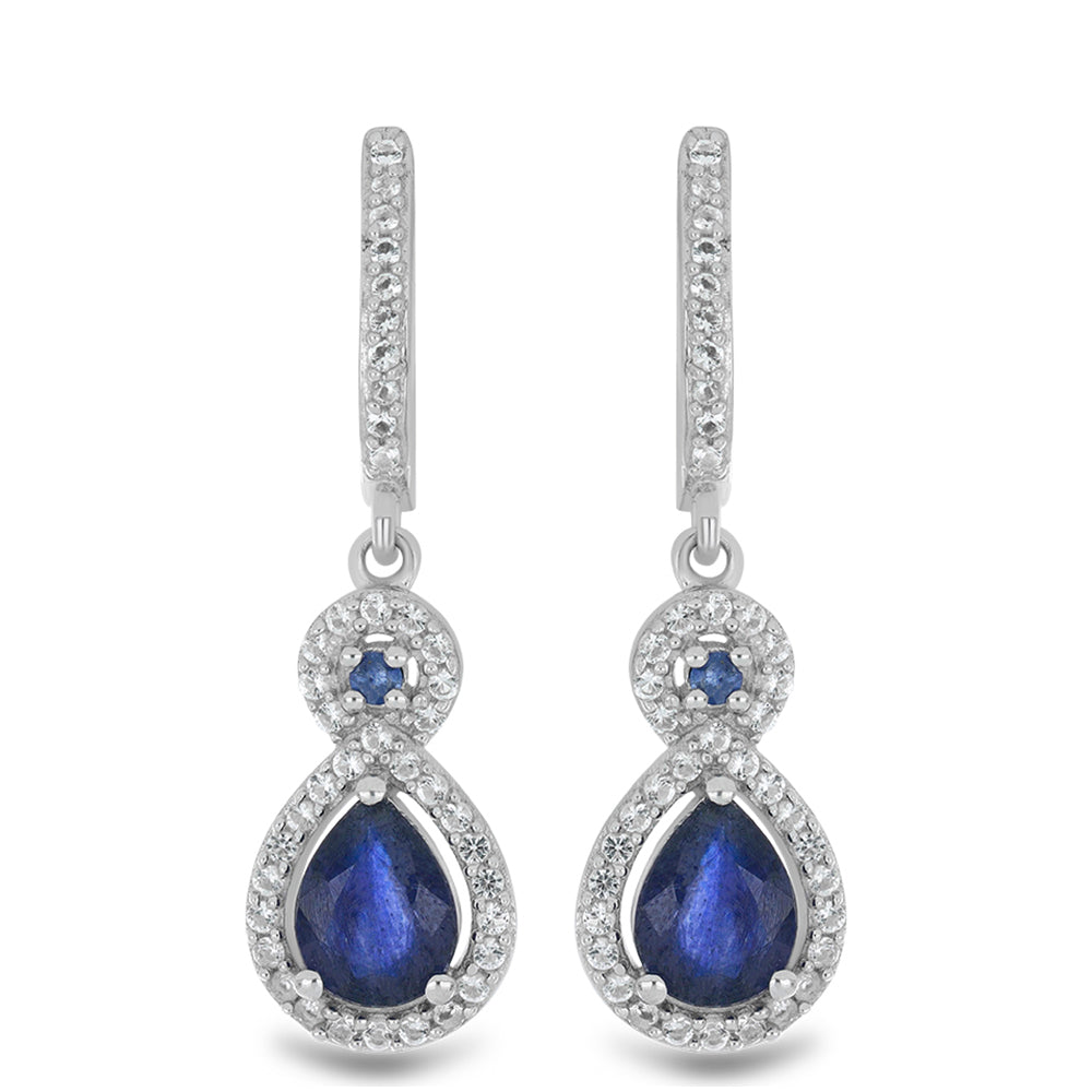 Silberohrringe mit australischem blauem Saphir und weißem Topas 1 