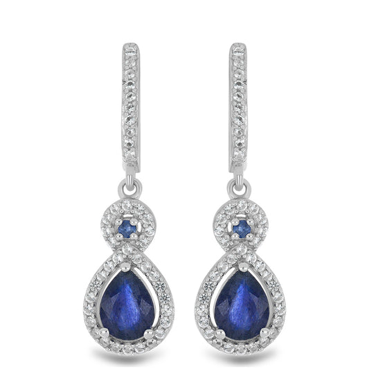 Silberohrringe mit australischem blauem Saphir und weißem Topas