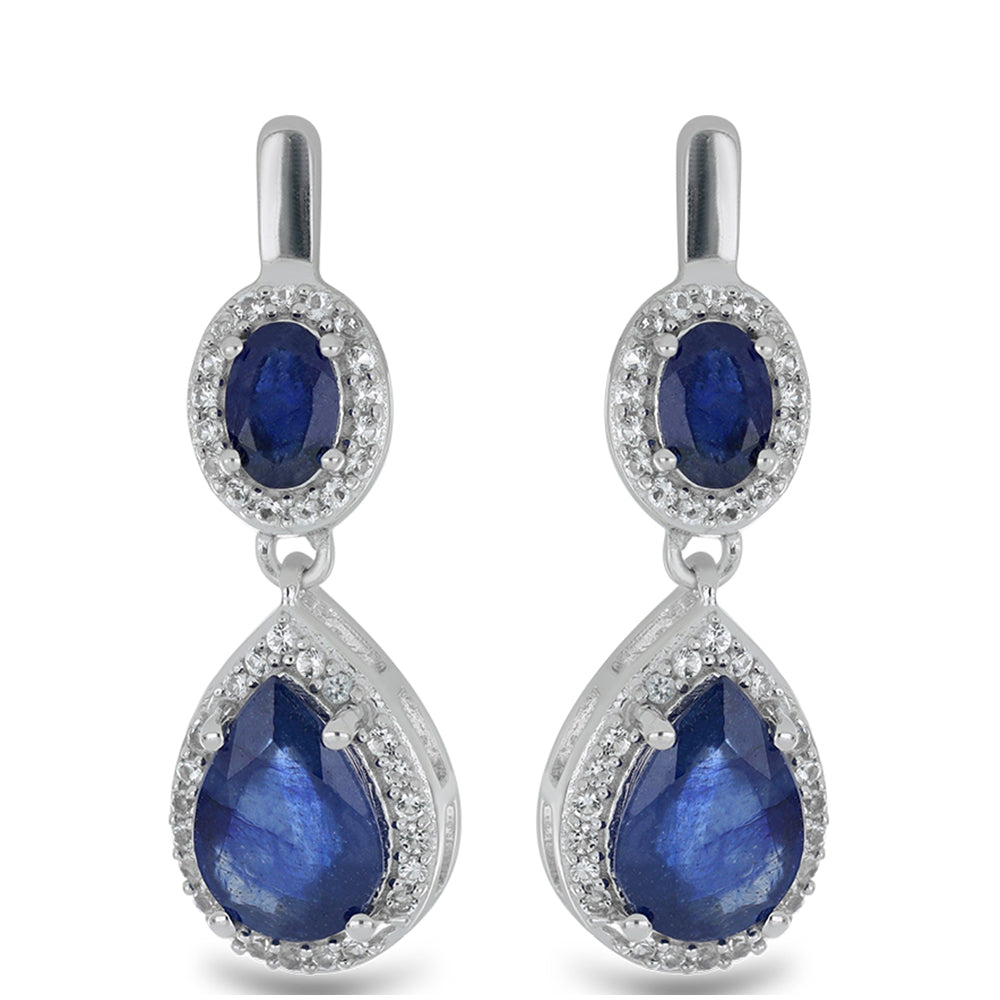 Silberohrringe mit australischem blauem Saphir und weißem Topas