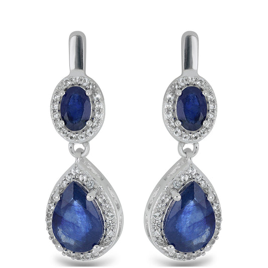Silberohrringe mit australischem blauem Saphir und weißem Topas