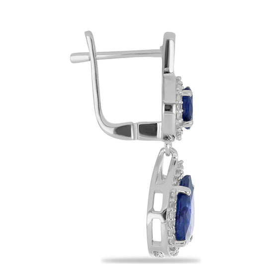 Silberohrringe mit australischem blauem Saphir und weißem Topas