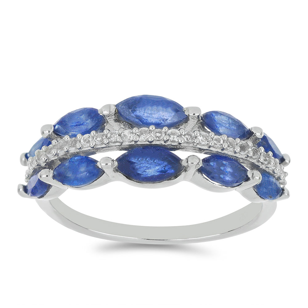 Silberring mit australischem blauem Saphir und weißem Topas