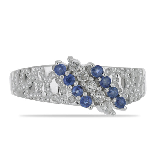 Silberring mit australischem blauem Saphir und weißem Topas