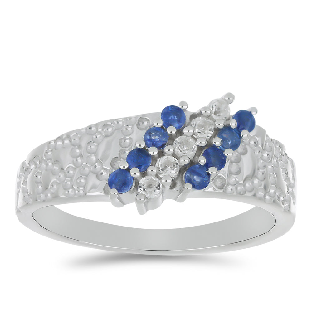 Silberring mit australischem blauem Saphir und weißem Topas 3 