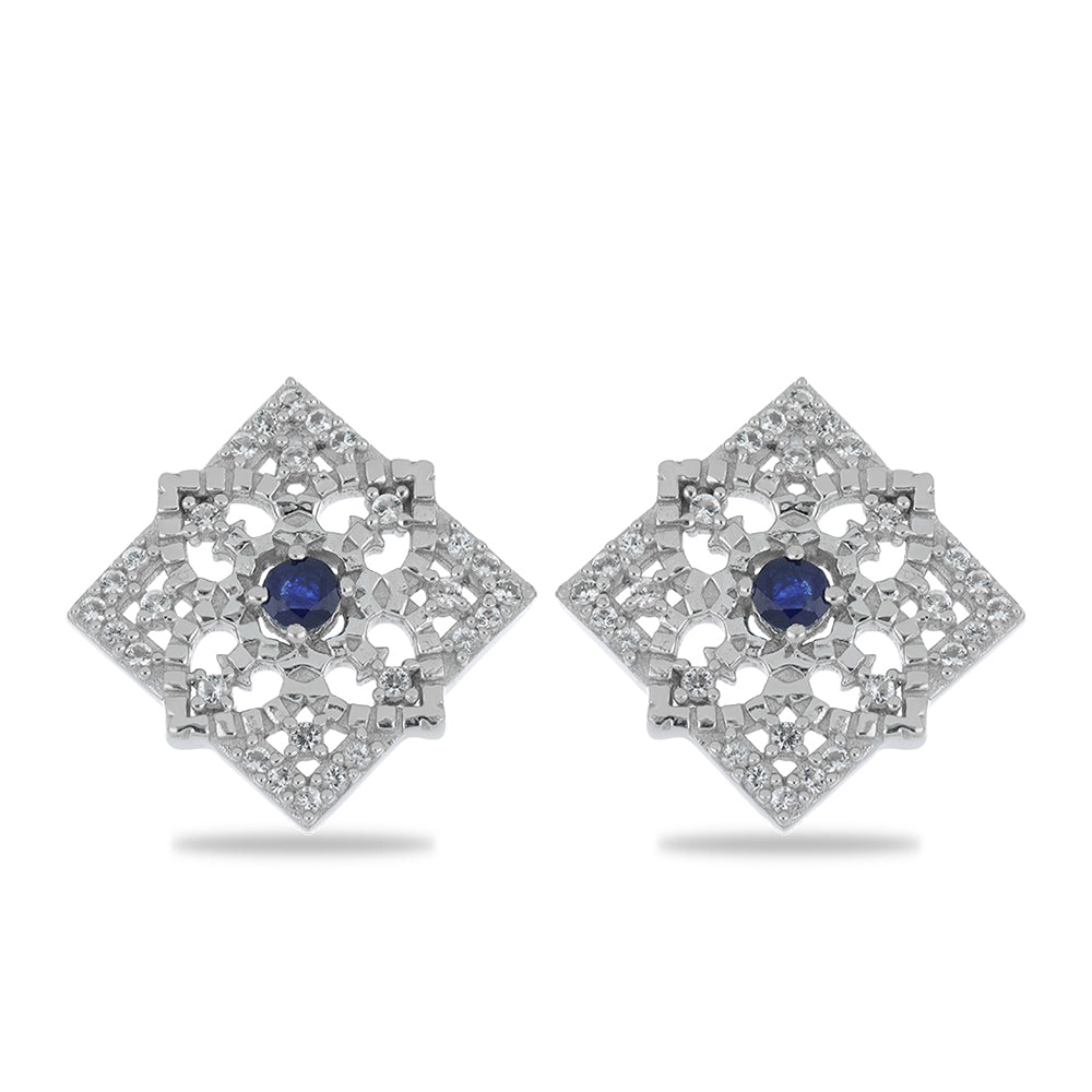 Silberohrringe mit australischem blauem Saphir und weißem Topas