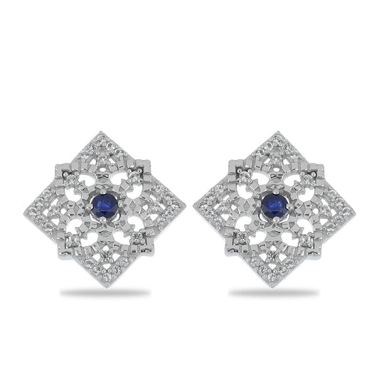 Silberohrringe mit australischem blauem Saphir und weißem Topas