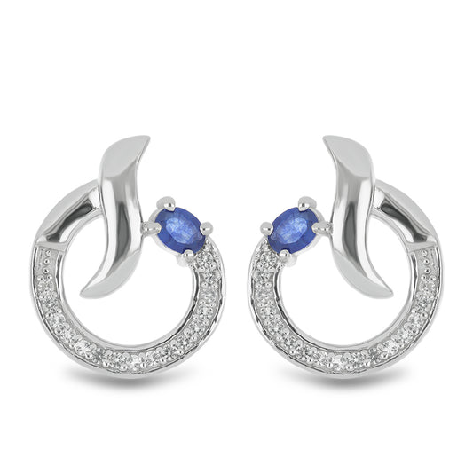 Silberohrringe mit australischem blauem Saphir und weißem Topas