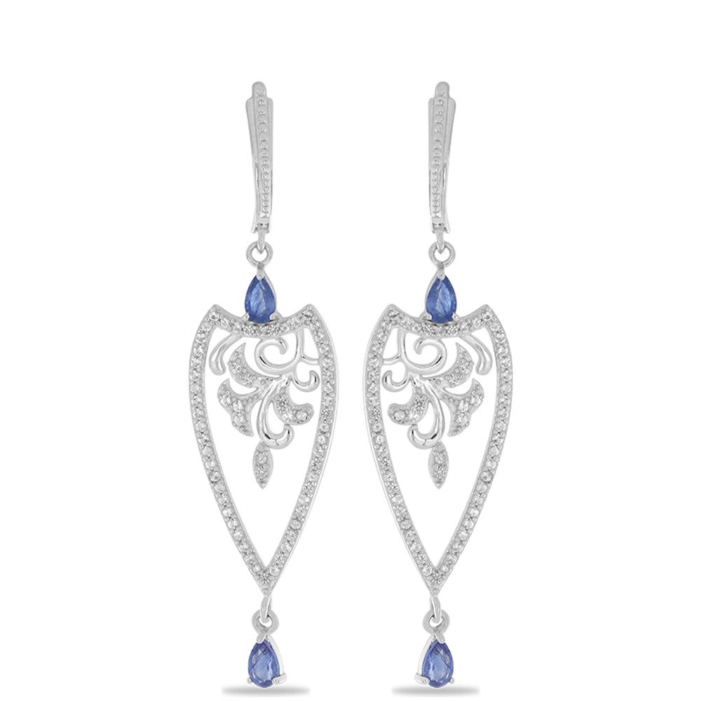 Silberohrringe mit australischem blauem Saphir und weißem Topas