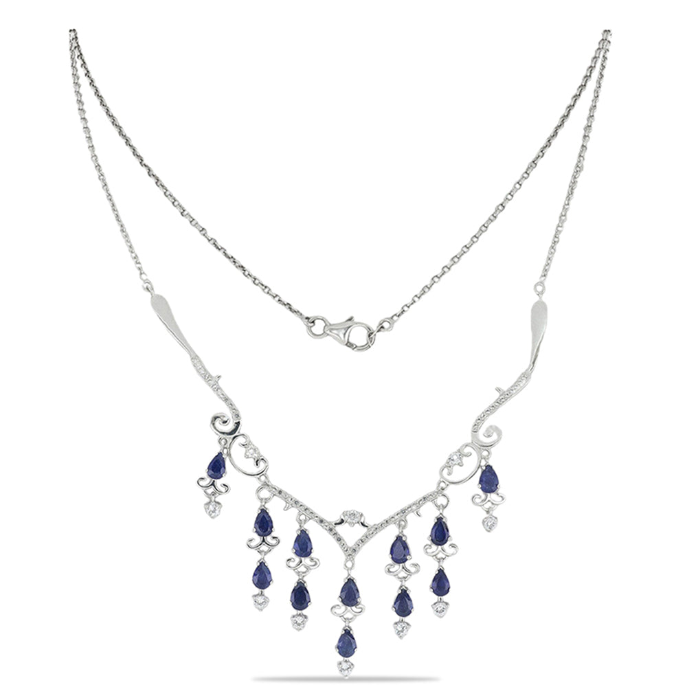 Silberhalskette mit australischem blauem Saphir und weißem Topas