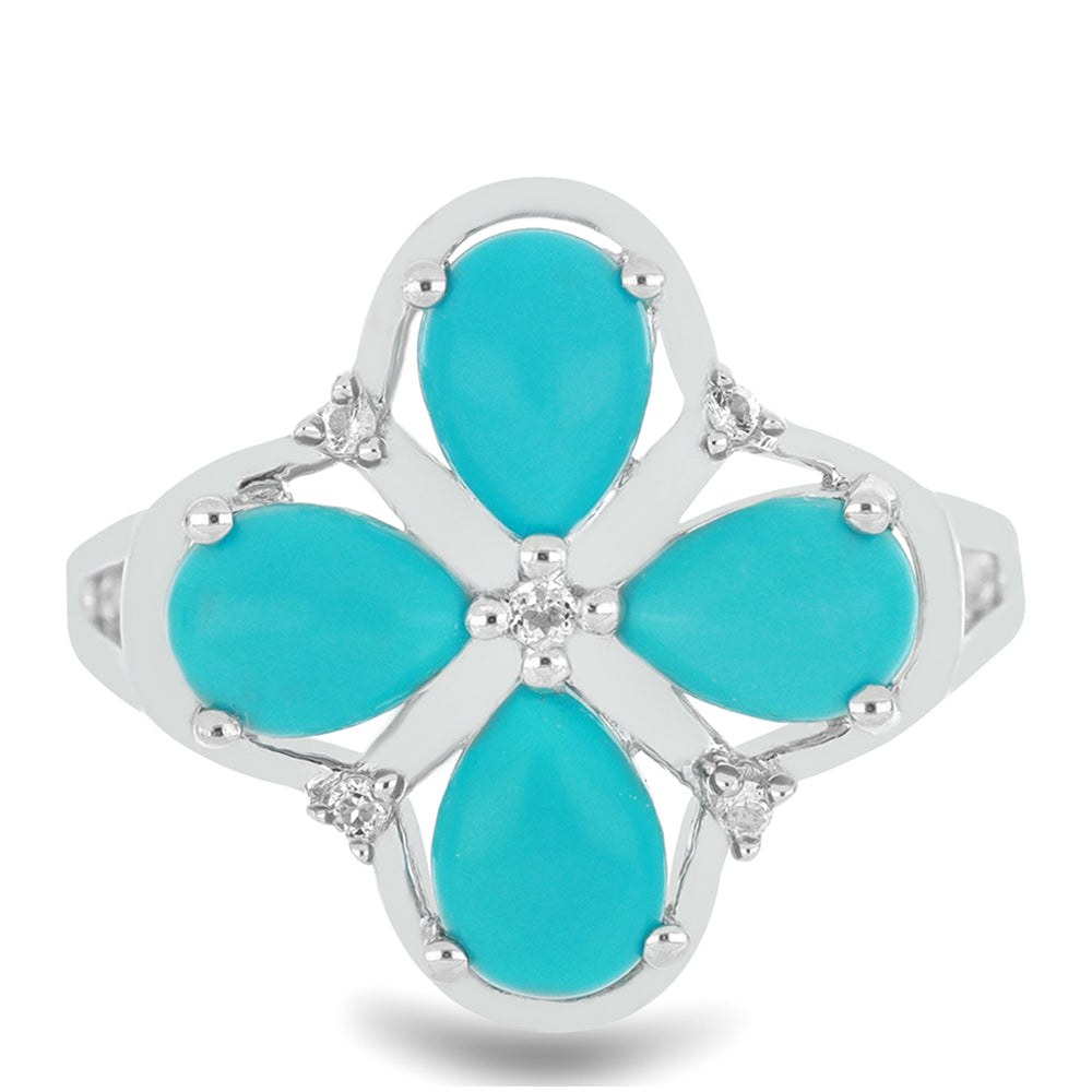 Silberring mit Dornröschen Türkis und weißem Topas 1 