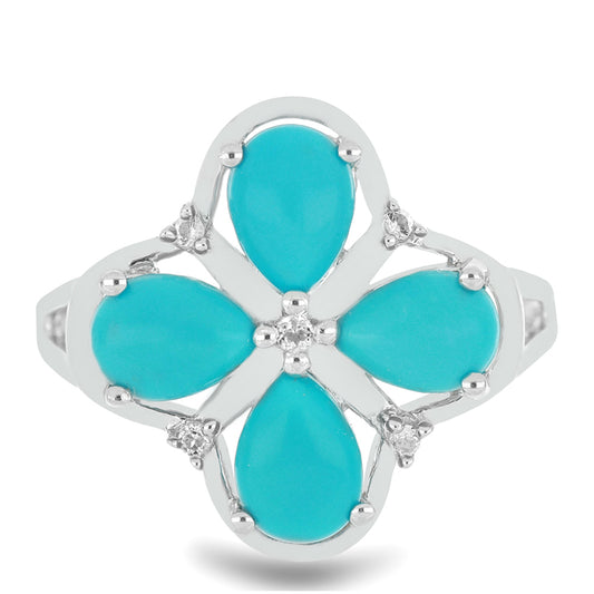 Silberring mit Dornröschen Türkis und weißem Topas