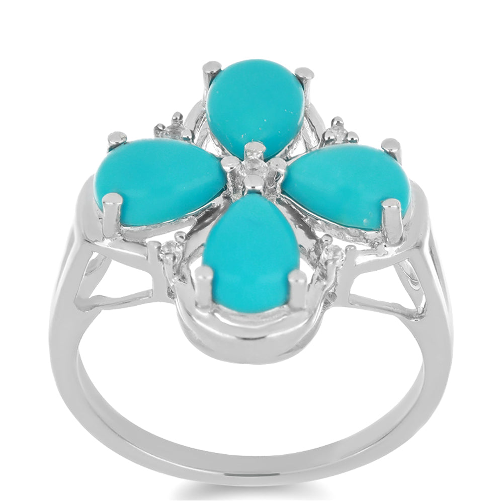 Silberring mit Dornröschen Türkis und weißem Topas 3 